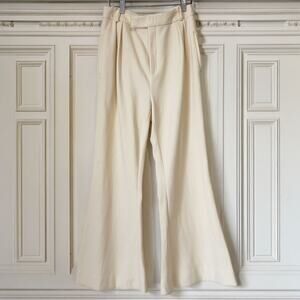 KHAITE Ivory Wool Blend Wide Leg Flare Dress Pants Trousers Size 8